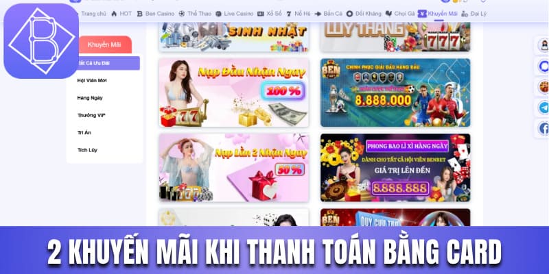2 khuyến mãi hấp dẫn đối với thanh toán bằng card