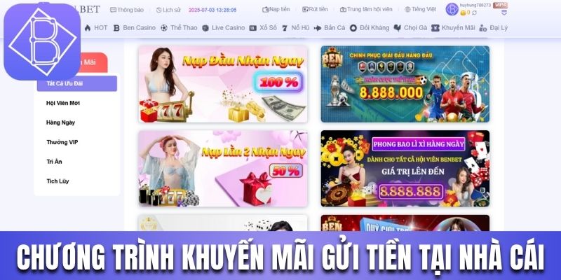 Các khuyến mãi gửi tiền đang có tại nhà cái