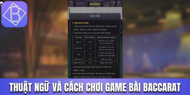 Thuật ngữ, cách chơi và quy tắc tính điểm game bài baccarat